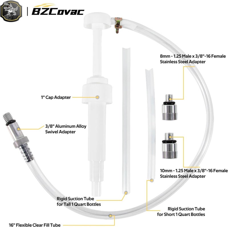 Bzcovac Lower Unit Gear Oil Pump for Standard Quart Bottles - 8cc Pump, 8mm & 10mm Adapters, 3/8" Metal Swivel - Outboard Motors Gear Lube Pump for Mercury, Yamaha, Suzuki, and More - Image 3